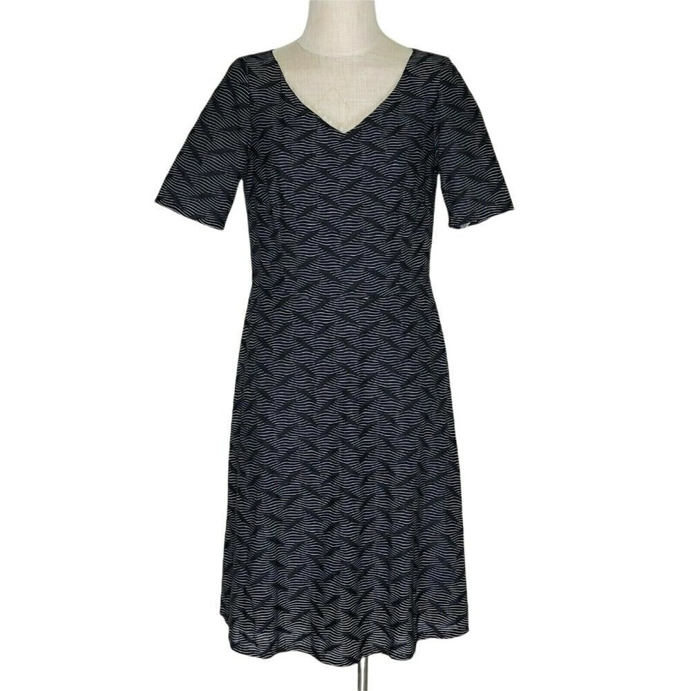 Evan Picone Fit N Flare Dress Size 10 Black White Short Sleeve Pullover Lined
